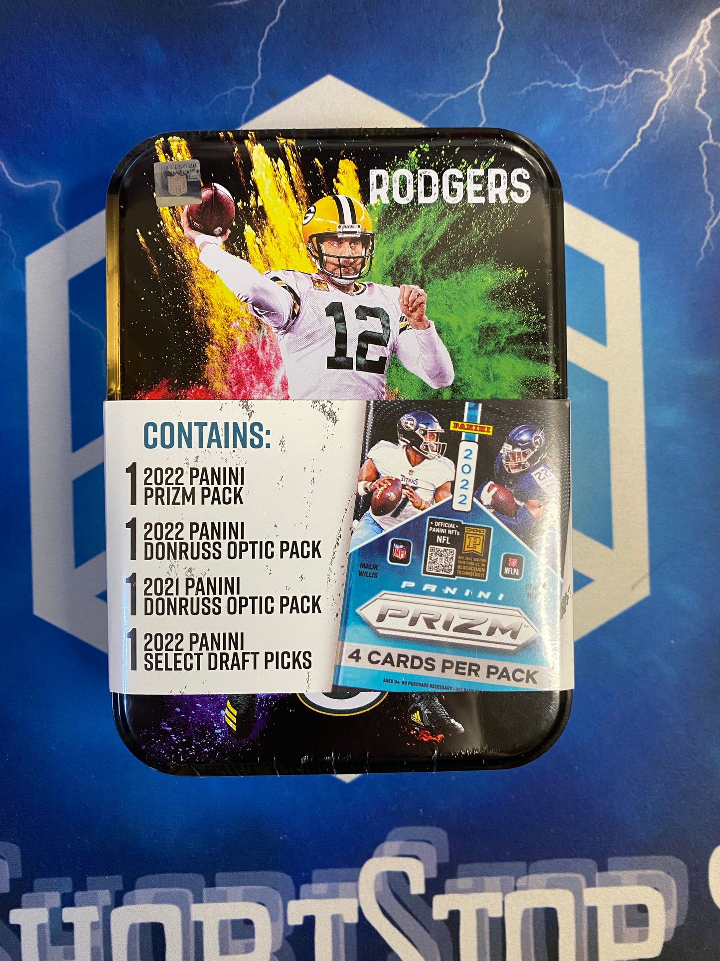 2022 and 2021 Football Collector's Tin With Football Card Packs (Aaron Rodgers)